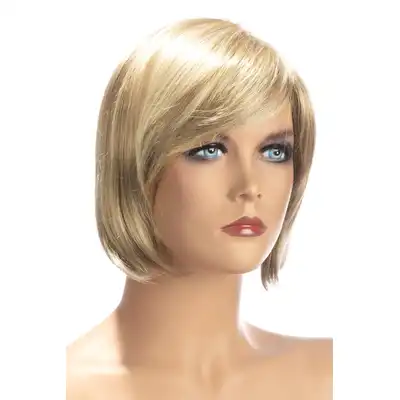 World Wigs - Berangere blond peruka z pasemkami. Średniej długości proste włosy z grzywką.