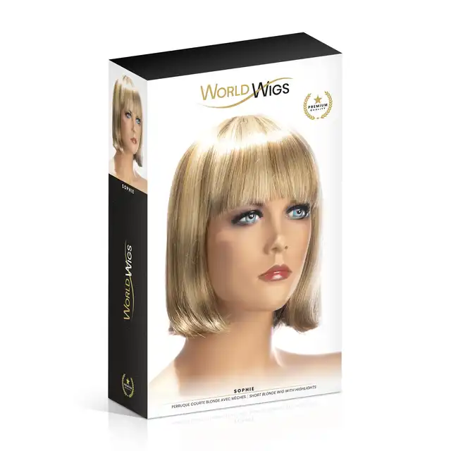 World Wigs - Sophie blond peruka z pasemkami. Krótkiej długości proste włosy z grzywką.