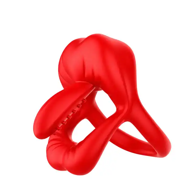 BSeries Big Mouth Red - Odważny design w formie ust, konstrukcja Y-ring i 9 programów wibracji w kompaktowym pierścieniu dla par.