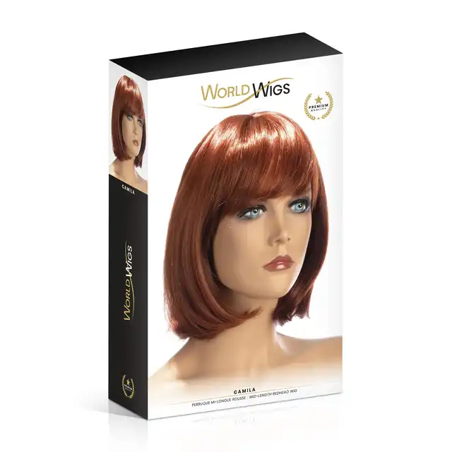 World Wigs - Camila ruda peruka. Średniej długości proste włosy z grzywką.