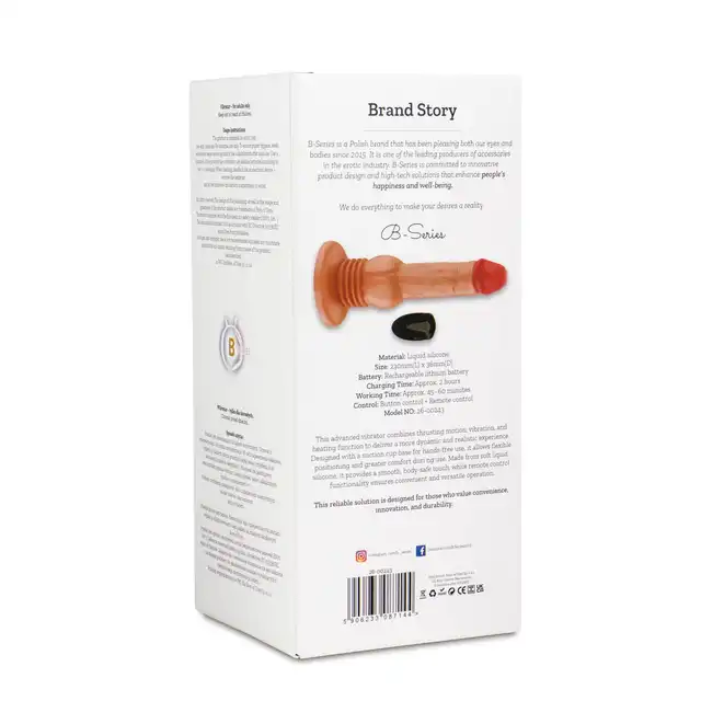BSeries Heat Motion Remote - Wibrator na przyssawce z ruchem posuwistym, funkcją grzania i wibracjami. Sterowany pilotem.