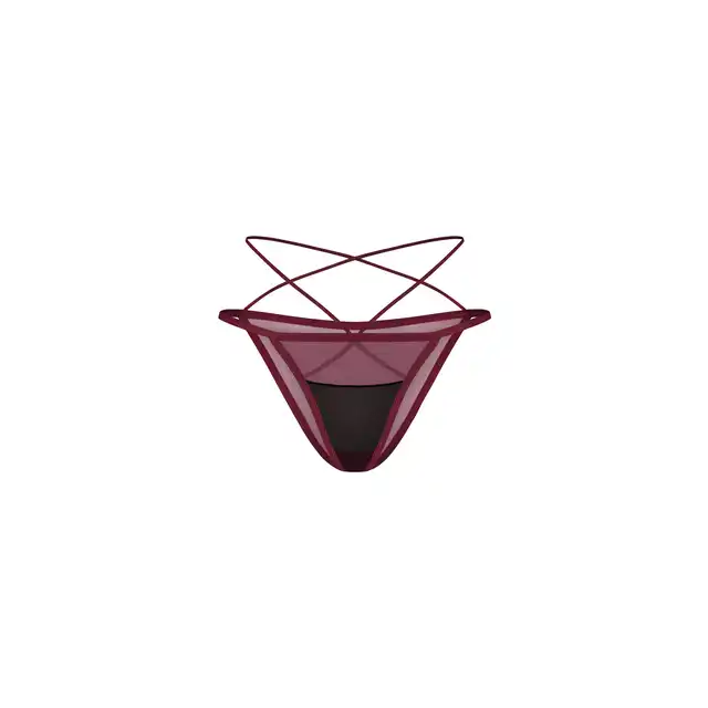Obsessive - Parisel Mini Panties L/XL - Figi podkreślające atuty. Głęboki burgund, transparentny mesh i paseczki, które efektownie podkreślają biodra.