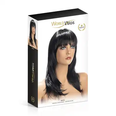 World Wigs - Kate ciemno brązowa peruka. Długie proste włosy z grzywką. 