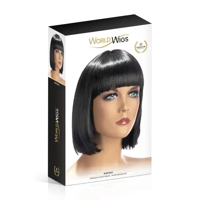 World Wigs - Sophie ciemno brązowa peruka. Krótkiej długości proste włosy z grzywką.
