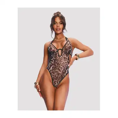 Obsessive - Addia Crotchless Teddy S/M - Otwarte body usztywniane fiszbinami w ultraseksowny wzór w panterkę.