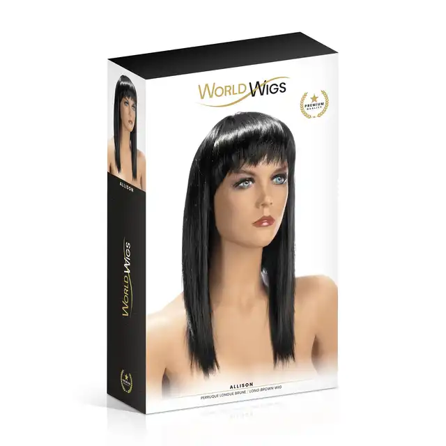World Wigs - Allison ciemno brązowa peruka. Długie proste włosy z grzywką. 