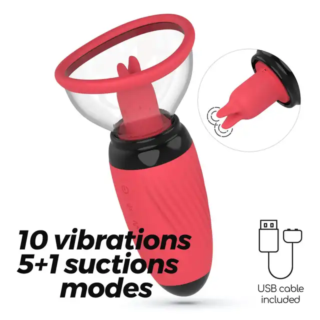 Crushious - Scarlet Vulva Vibrating Tongue &amp; Suction Stimulator - Wibrujący języczek i regulowane ssanie połączone w jednym intensywnym stymulatorze.
