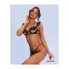 Obsessive - Carrola 2-Pcs Crotchless Set L/XL - 2-częściowy otwarty komplet z uroczymi falbankami w kropki.