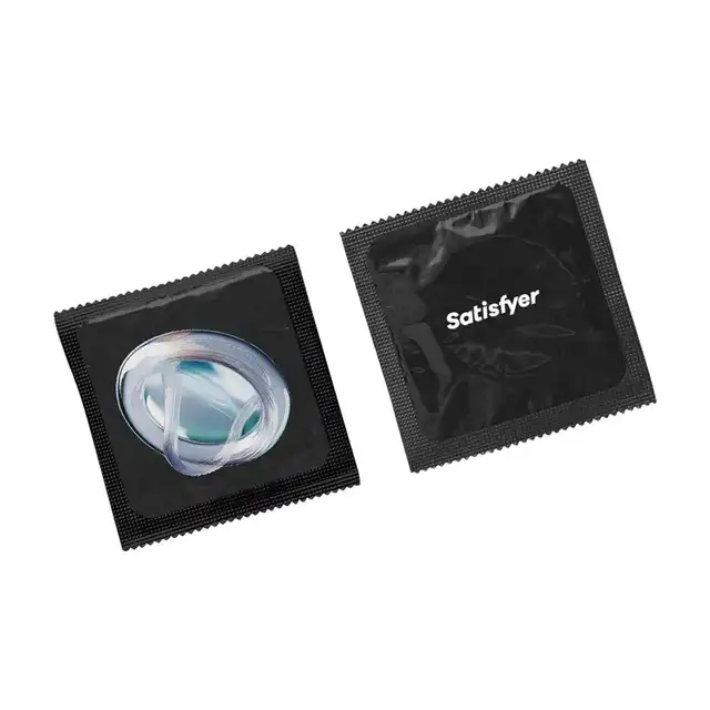 Satisfyer - Premium Condom 64 mm - 1 sztuka - Transparentna prezerwatywa XXL z elastycznego naturalnego lateksu i nawilżaną powierzchnią dla wygodnego, odpowiedniego dopasowania.