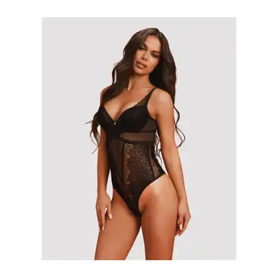 Obsessive - Deina More Teddy L/XL - Klasyczne, koronkowe body z pięknie wyeksponowanymi plecami.