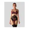 Obsessive - Parisel 3-Pcs Set L/XL - 3-częściowy komplet bielizny - warstwowe miseczki, transparentny pas do pończoch i eleganckie bordo w nowoczesnym wydaniu.