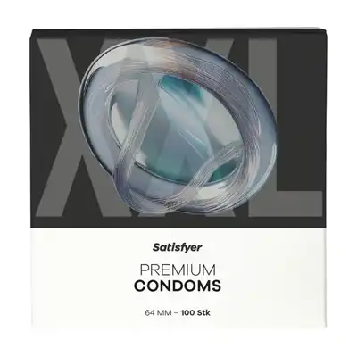 Satisfyer - Premium Condom 64 mm - 1 sztuka - Transparentna prezerwatywa XXL z elastycznego naturalnego lateksu i nawilżaną powierzchnią dla wygodnego, odpowiedniego dopasowania.