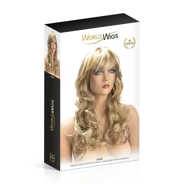 World Wigs - Zara blond peruka z pasemkami. Długie falowane włosy z grzywką. 