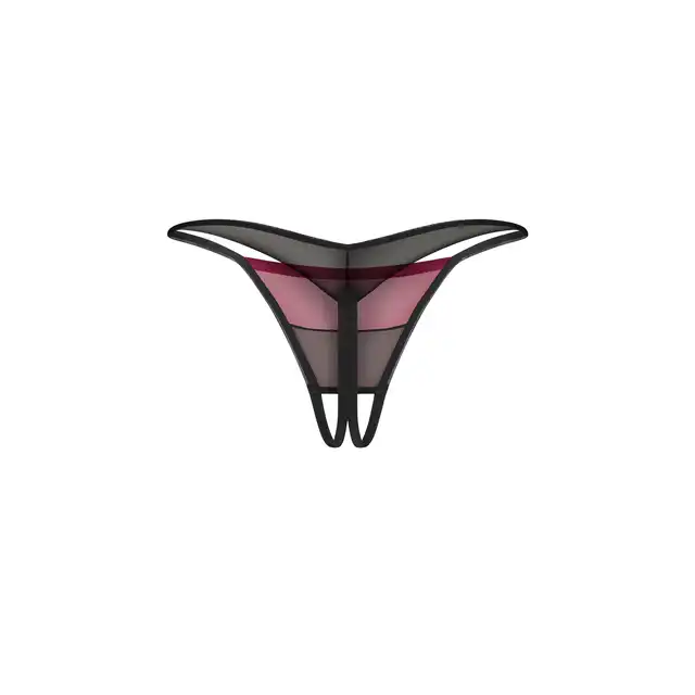 Obsessive - Parisel Crotchless Thong S/M - Zmysłowe stringi typu crotchless, które łączą głęboki bordowy kolor z kontrastującymi czarnymi detalami.