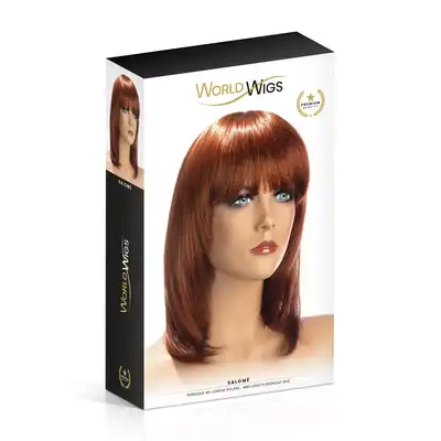 World Wigs - Salome ruda peruka. Średniej długości proste włosy z grzywką.