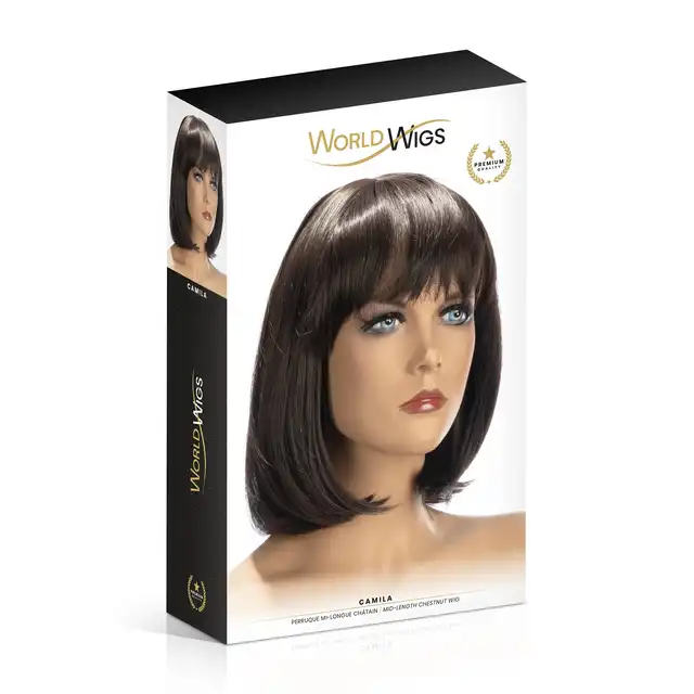 World Wigs - Camila kasztanowa peruka. Średniej długości proste włosy z grzywką.