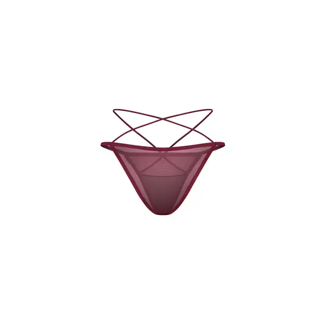 Obsessive - Parisel Mini Panties L/XL - Figi podkreślające atuty. Głęboki burgund, transparentny mesh i paseczki, które efektownie podkreślają biodra.