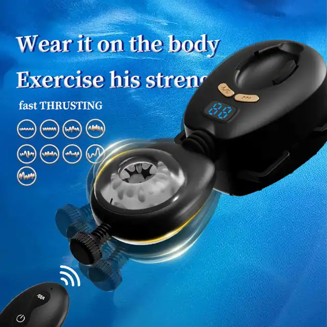 BSeries Swing Wagger - Zaawansowany masturbator do zabawy hands-free z ruchem posuwistym i wibracjami. Regulowane paski do zakładania na biodra. 