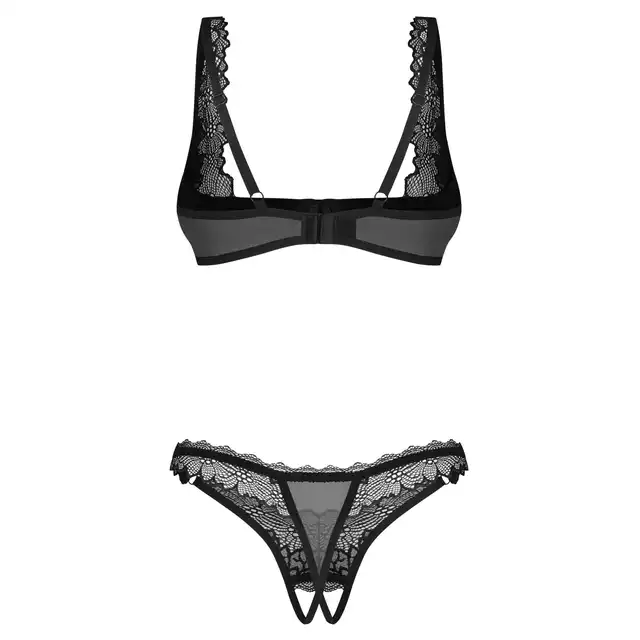 Obsessive - Deina More 2-Pcs Crotchless Set L/XL - Klasyczny komplet z delikatną koronką i otwartym krojem w lekkim, zmysłowym wydaniu.