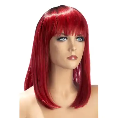 World Wigs - Elvira czerwona peruka. Długie proste włosy z grzywką. 