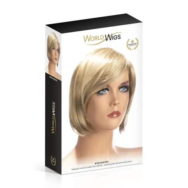World Wigs - Berangere blond peruka z pasemkami. Średniej długości proste włosy z grzywką.
