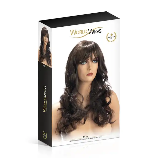 World Wigs - Zara kasztanowa długa perka. Falowane włosy z grzywką. 
