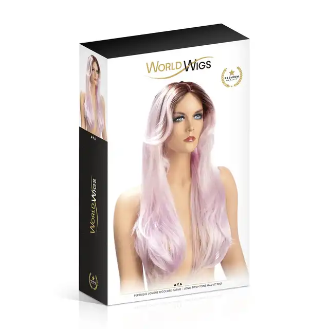 World Wigs - Aya pastelowo różowe peruka. Długie proste włosy z grzywką.