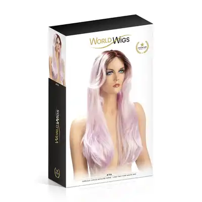 World Wigs - Aya pastelowo różowe peruka. Długie proste włosy z grzywką.