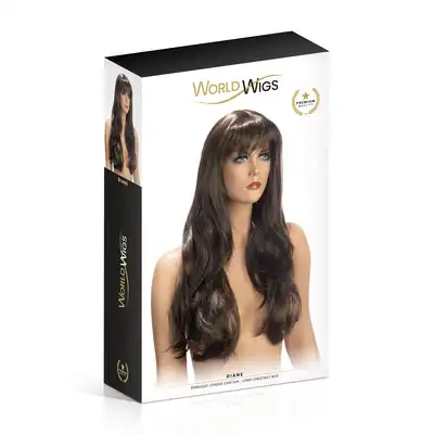 World Wigs - Diane kasztanowa długa perka. Falowane włosy z grzywką. 