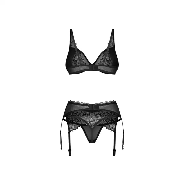 Obsessive - Deina More 3 Pcs Set L/XL - Zestaw 3-częściowy łączący koronkę z półtransparentną siateczką. Klasyczne wydanie w nowej odsłonie.