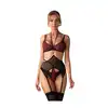 Obsessive - Parisel 3-Pcs Set L/XL - 3-częściowy komplet bielizny - warstwowe miseczki, transparentny pas do pończoch i eleganckie bordo w nowoczesnym wydaniu.