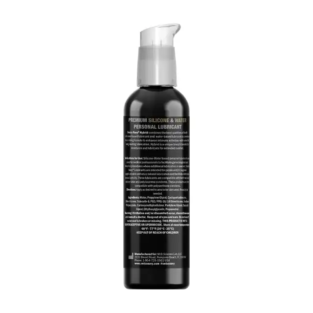 Swiss Navy - Premium Silicone and Water Hybrid Lubricant 59 ml - Hybrydowy lubrykant wodno-silikonowy. Połączenie lekkości formuły wodnej z trwałością silikonu dla jedwabistego, długotrwałego poślizgu.