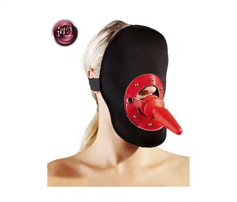 Mocno fetyszowa maska z kneblem i wtyczką analną. Fetish Collection.